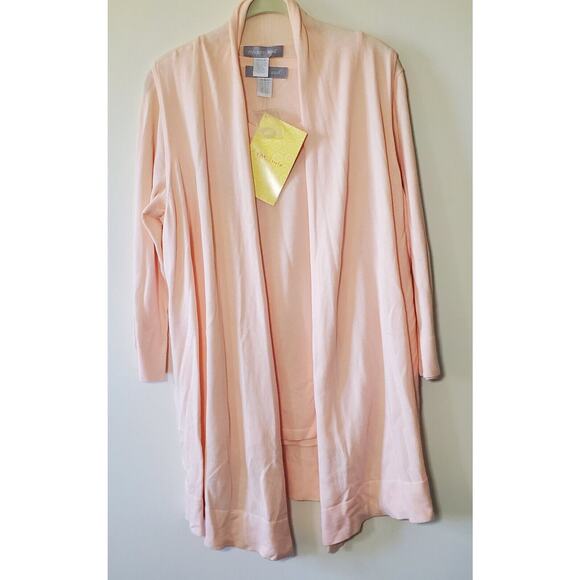 Modern Soul Comfort Yarn Twin Set 3/4 Sleeve Top Open Vest Peach Womens Size M - Picture 1 of 10